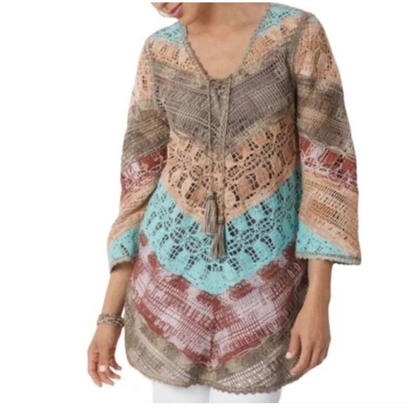 $120 NWT Soft Surroundings Crochet Tunic Size Petite Small PS Cottagecore Boho - Picture 2 of 16
